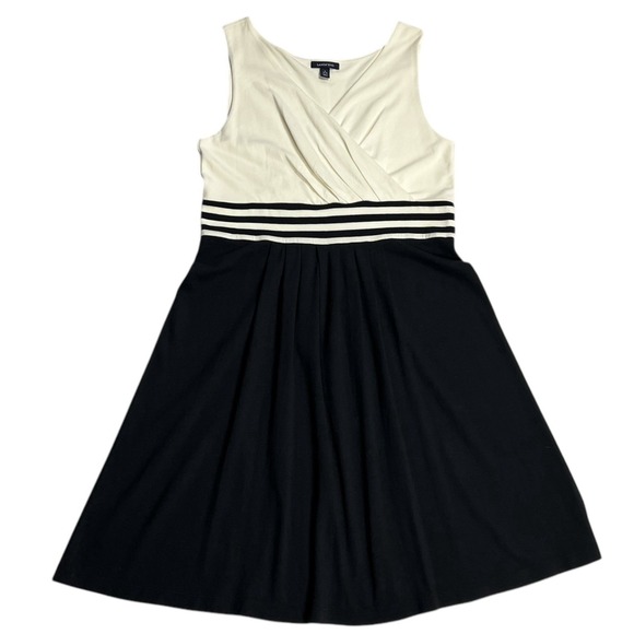 Lands‎ End Pima Cotton black and ivory white  knit Midi dress size Large (14-16) - Picture 1 of 13